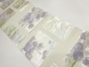 変わり色紙に菊模様織出し袋帯